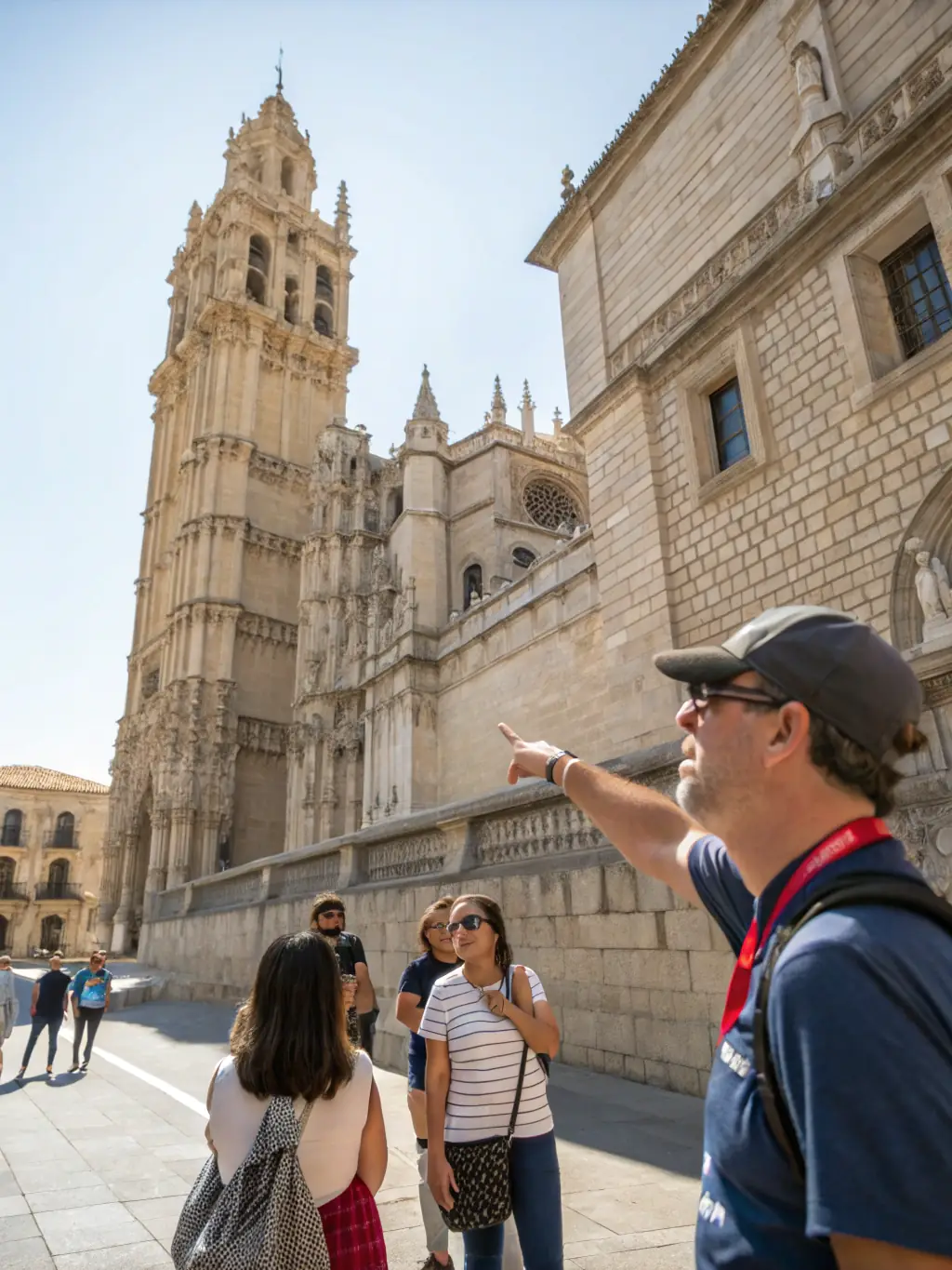 A picture of a guided tour group visiting a historical site, with a knowledgeable guide explaining the significance of the location.