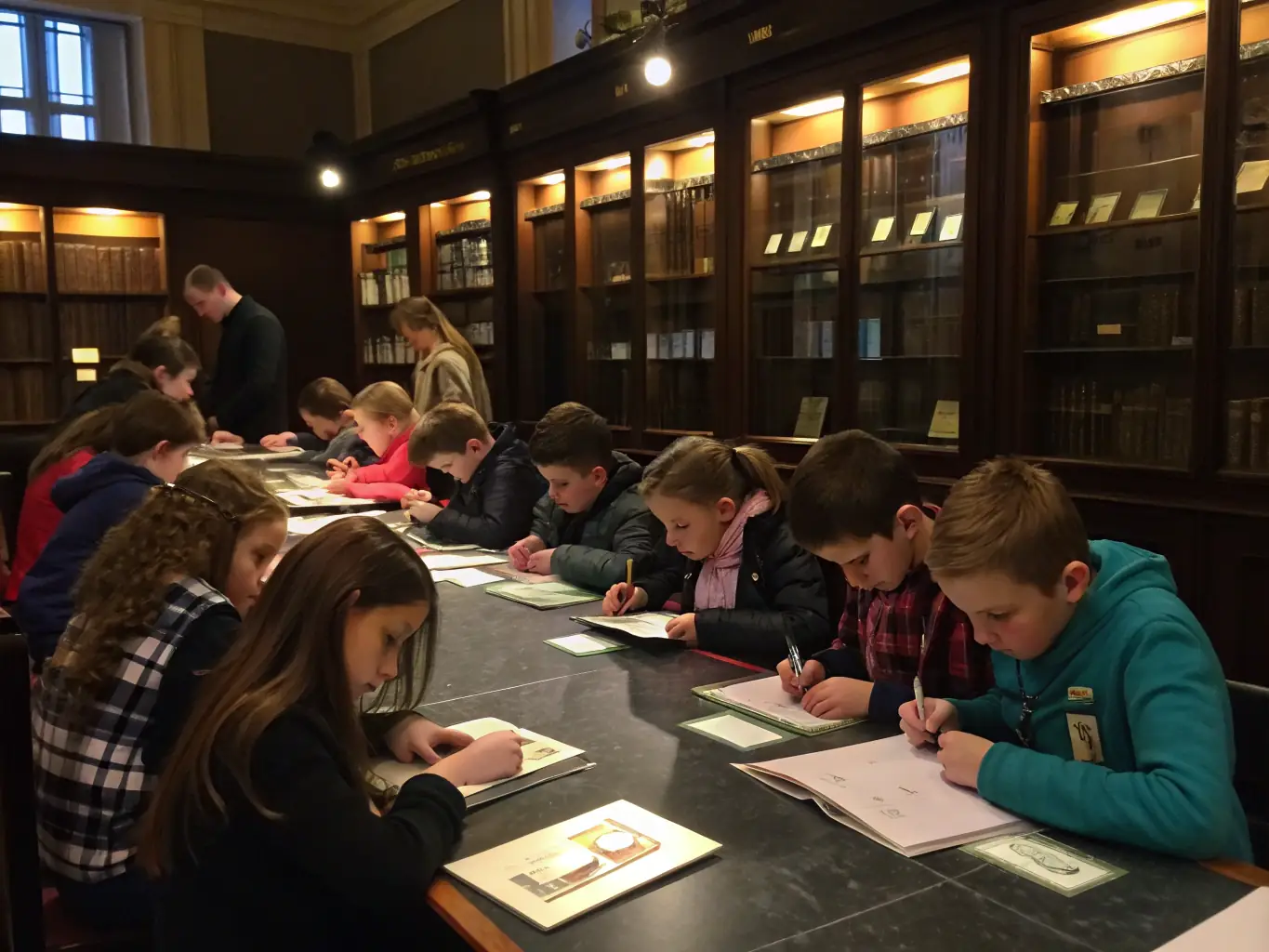 A photograph showing participants in a heritage education workshop, with a focus on children learning about local history and traditions.